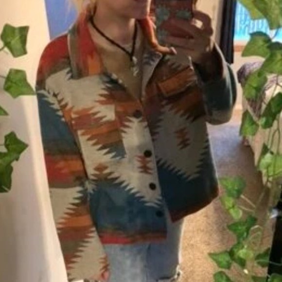 Boho Geometric Print Flap Pocket Jacket - Picture 8 of 8